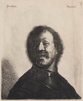 KG 04019
<br/>
Kop van lachende man met halberg
<br/>
<em>Vliet, Johannes Gillisz. van (ca. 1600/1610-1668)</em>